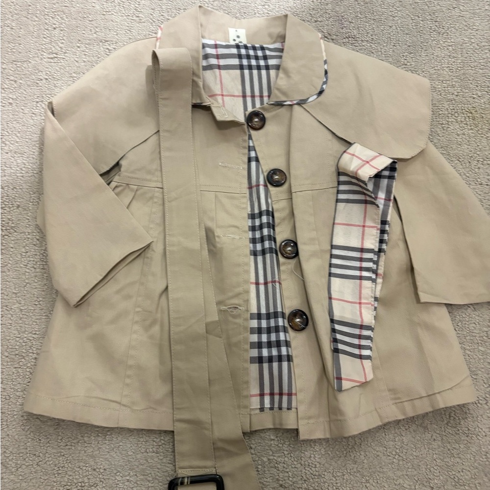 Kids Trench Coat with Plaid Lining